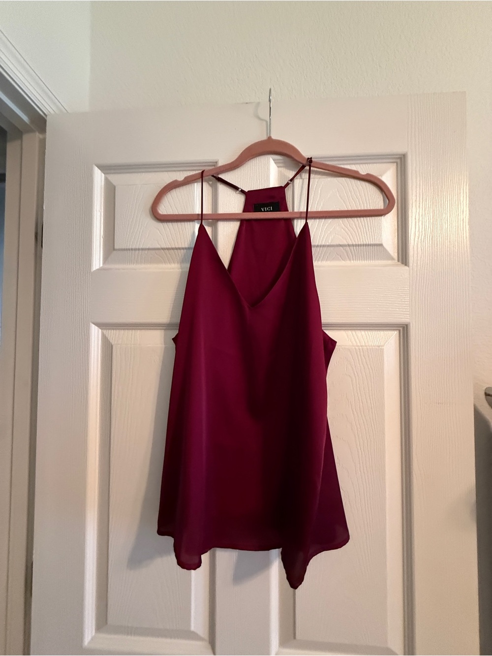 VICI Wine-Red Satin V-Neck Cami with Spaghetti Straps with Wrap Skirt